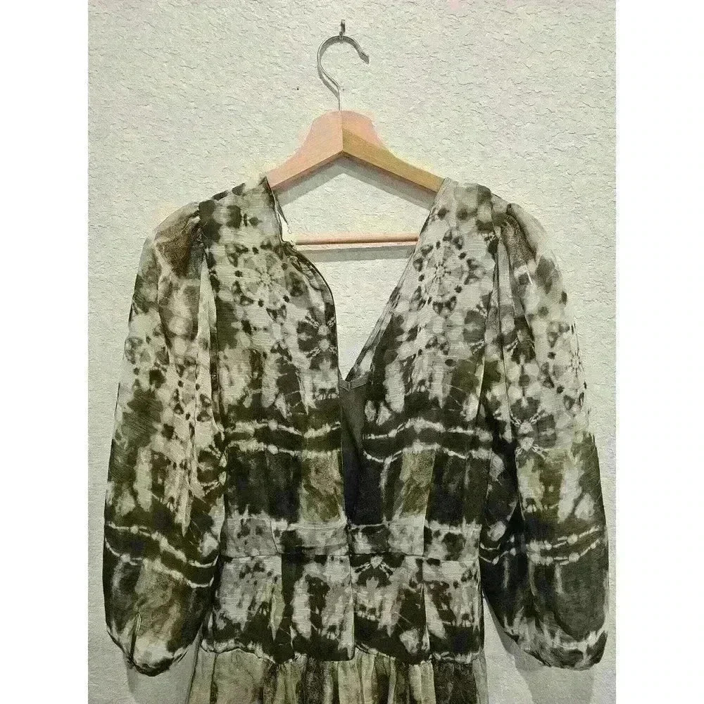CALVIN KLEINTie-Dyed Maxi Dress. Size 2 Olive Green Tie Dye Fit & Flare Dress. - Picture 3 of 8